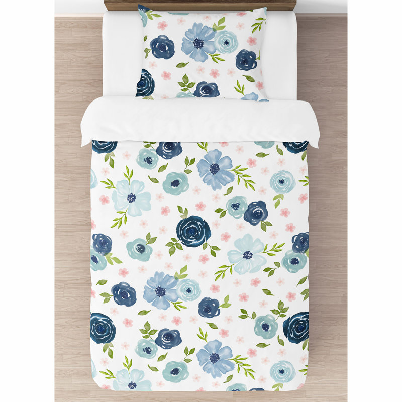 Twin Blue and Pink Microfiber Floral Comforter Set
