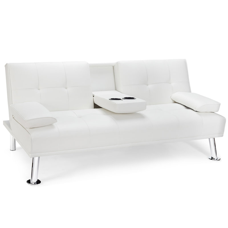 Maggie Twin 66'' Faux Leather Convertible Sofa, White Faux Leather