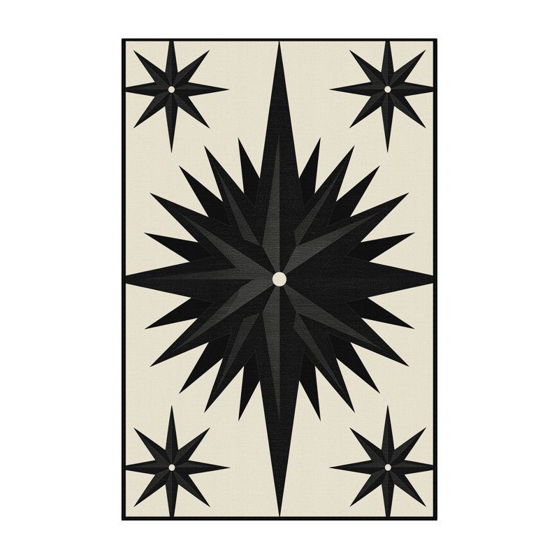 Tapis beige lavable à la machine à motif d'étoiles style Mid-Century Broker Shuriken, 2 x 3