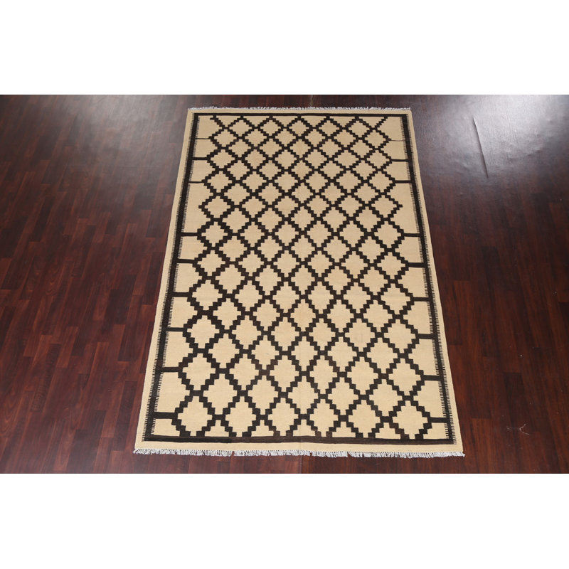 Tapis oriental à motif treillis naturel kilim 7 x 10