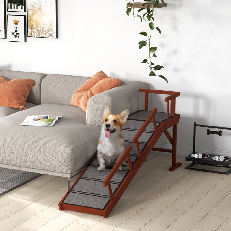 Rampe pour chien, escaliers pour petits, moyens et grands chiens, rampe pour lit ou canapé avec garde-corps amovibles, surface antidérapante, brun, bois