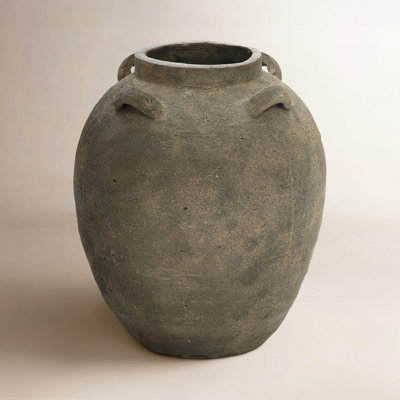 Handcrafted Distressed Terracotta 15.4" H Round Vase