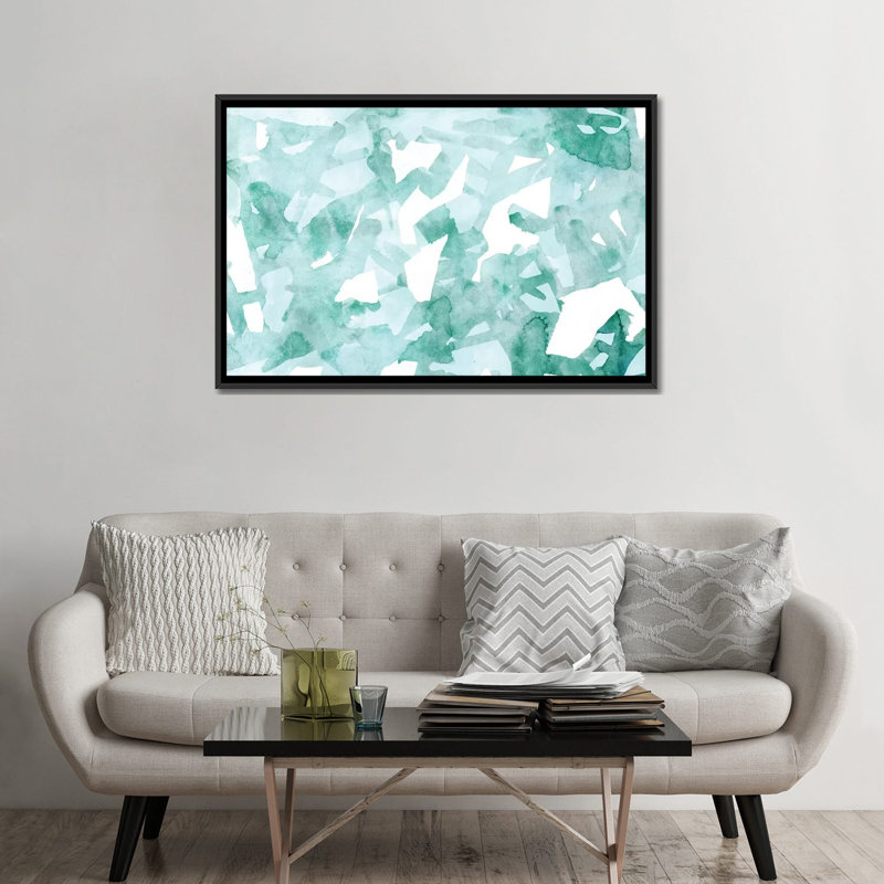 « aquarelle geo », impression sur toile, H 18 po x l 26 po x P 1,5 po, Toile avec cadre noir, Pas de tapis