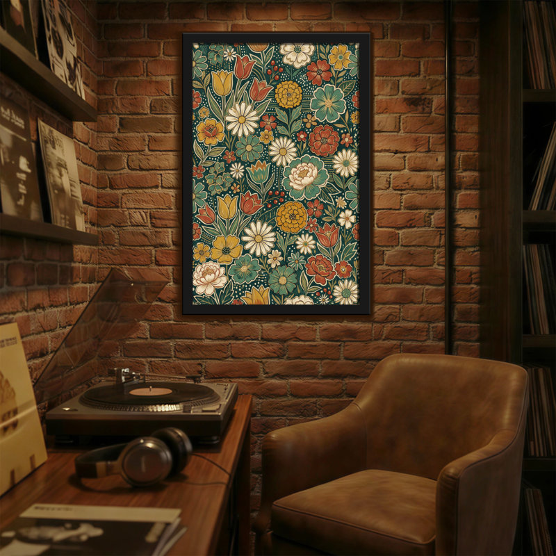 Motif floral de plantes et de fleurs aux couleurs vives et aux fleurs variées, H 18 po x l 12 po