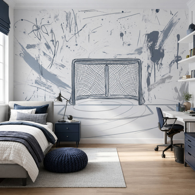 Papier peint décoratif de hockey sur glace, 160"x108", Peel and Stick
