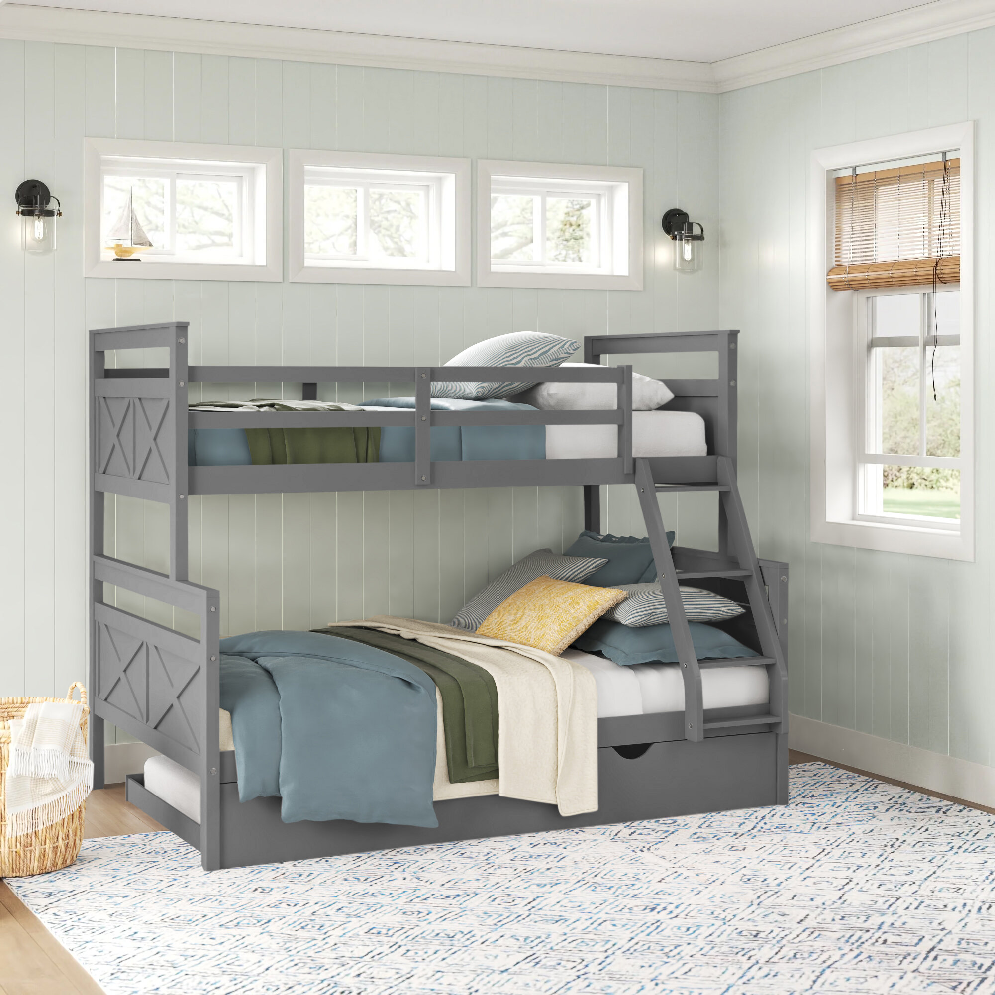 Sand & Stable Baby & Kids Eddy Kids Twin Over Full Bunk Bed with ...