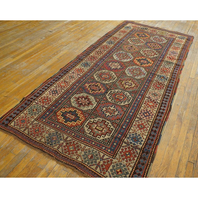 Bold Antique Caucasian Tribal Geometric Pattern Colorful Moghan Rug