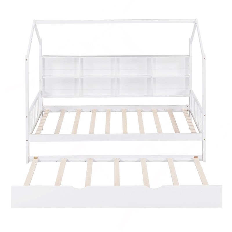 Lit en bois pour lit simple avec lit gigogne et tablette, Simple