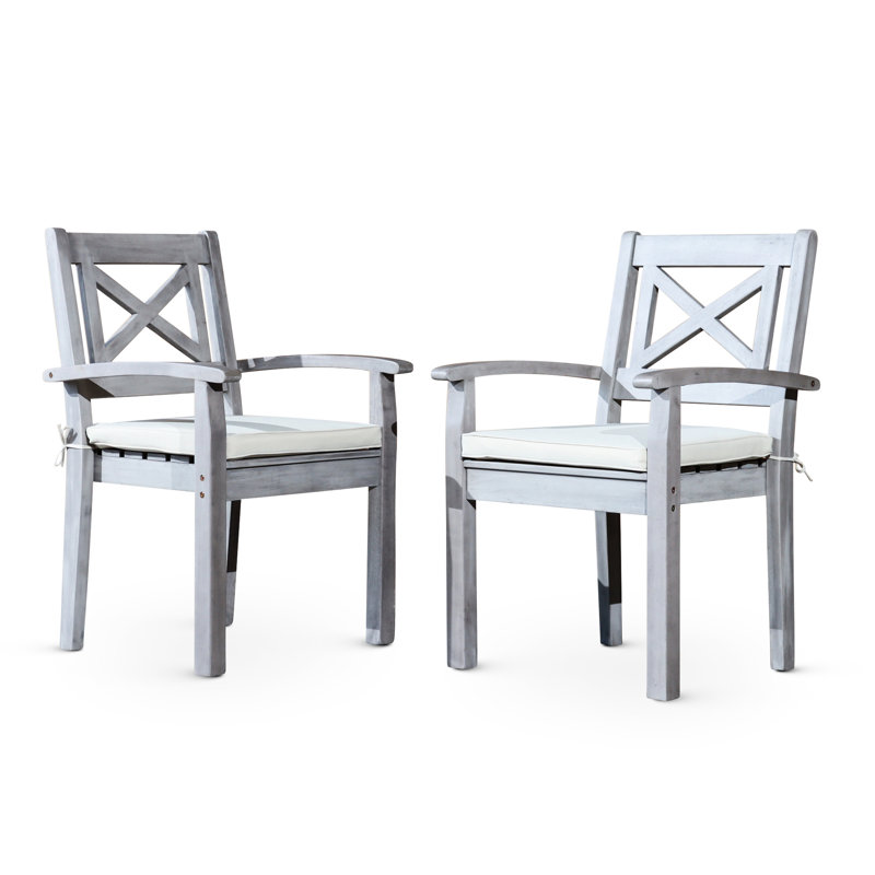 Chaises de salle à manger d'extérieur en bois massif pour 2 personnes - Gris argenté pour 2 personnes