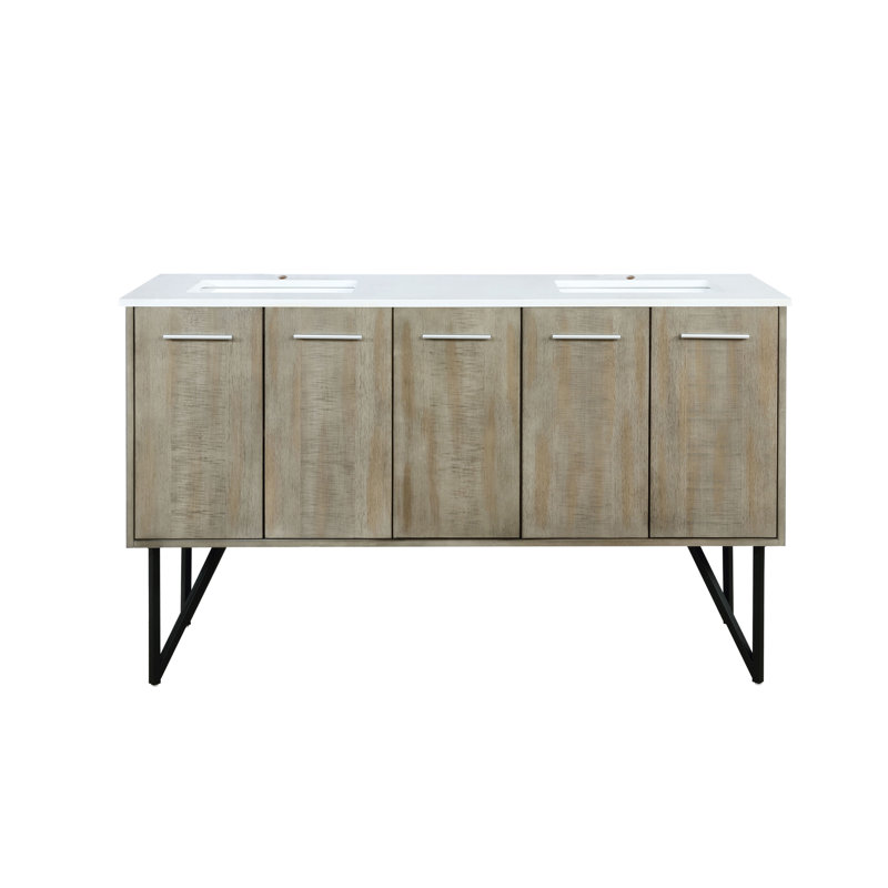Meuble-lavabo double l 60 po x P 20 po Lancy , Marbre de culture blanc