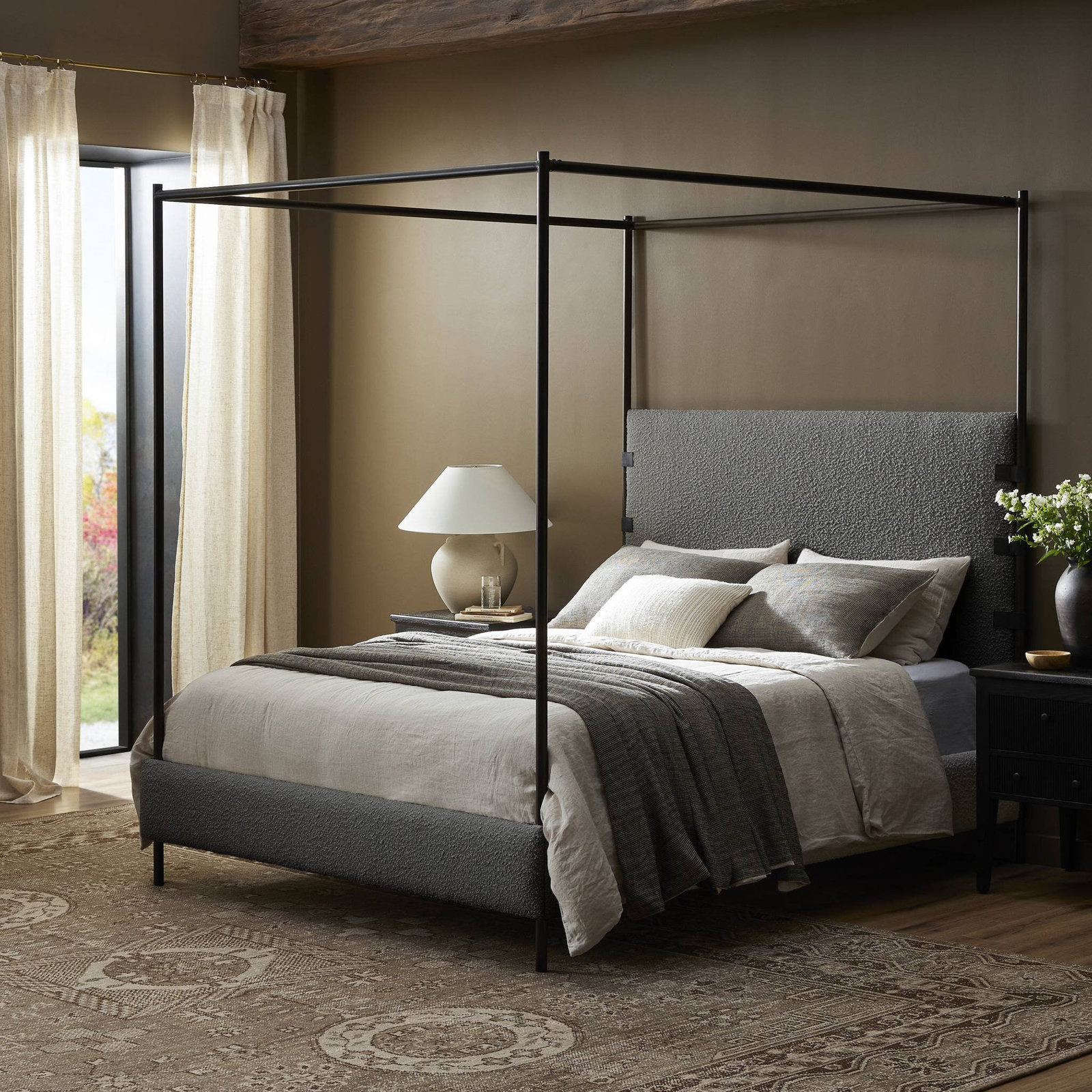 Malo Upholstered Metal Canopy Bed, King, Knoll Charcoal