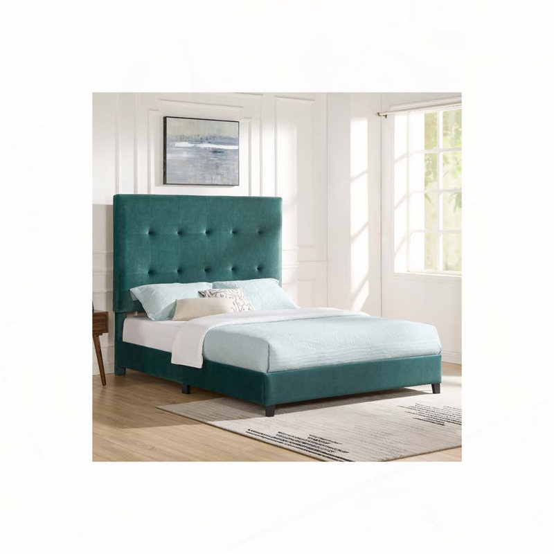 Lit plateforme tapissier touffeté, Vert