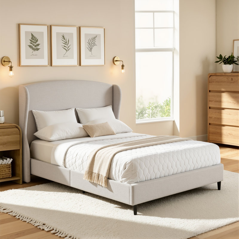 Mikala Wingback Platform Bed Frame, Queen, Gray Canvas
