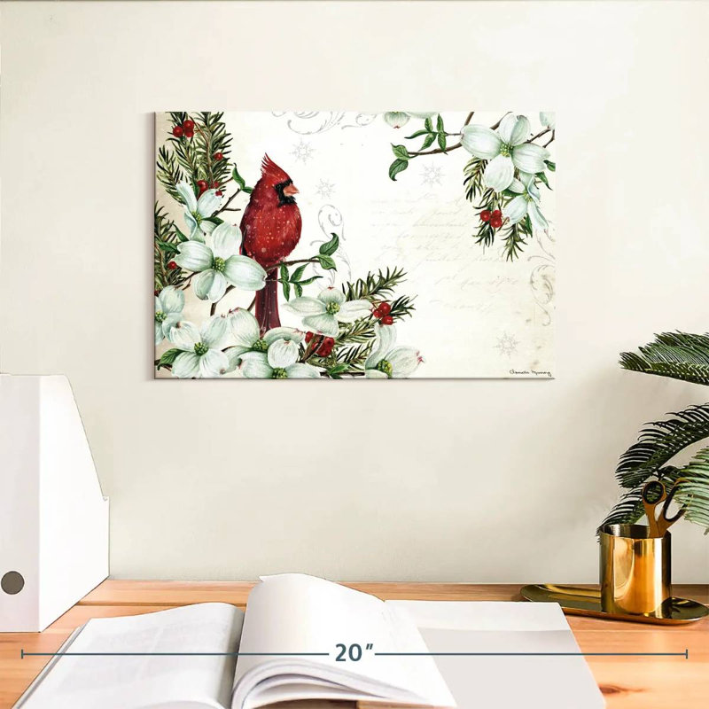 Cardinals d'hiver et cornouiller, H 8 po x l 12 po