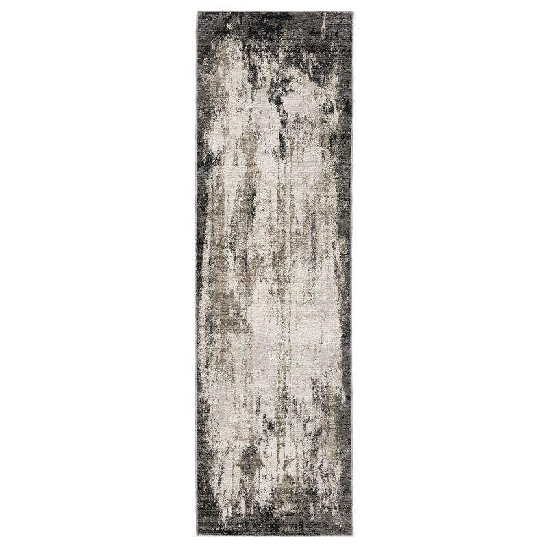 Gwern Abstract Grey/Blue/Ivory Area Rug, Runner 2'3" x 7'6"