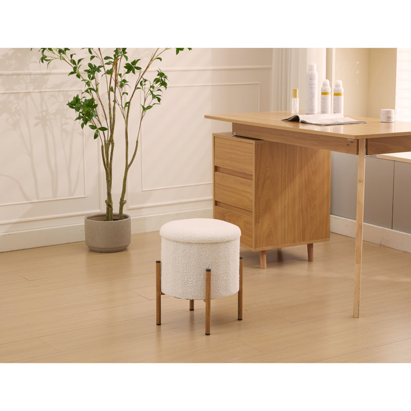 Repose-pieds rond polyvalent avec base en métal pour le confort de la maison, Blanc