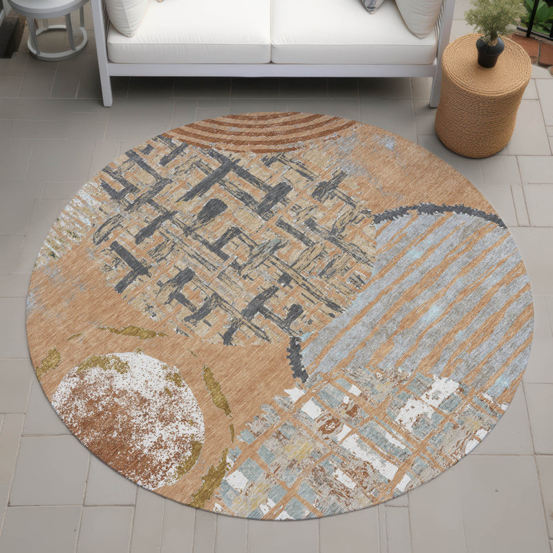 Tapis géométrique intérieur / extérieur lavable à la machine Chantille ACN2998, Cuivre, Rond 8 pi