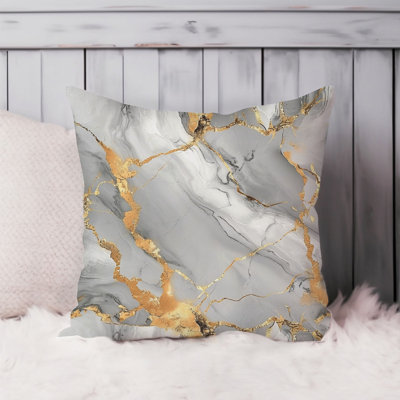 Abstract Gray & Gold Geode Marble Crystal IX Modern