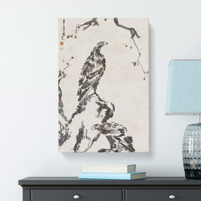 Two Eagles by Bada Shanren - Wrapped Canvas Painting, 50.8 cm H x 35.6 cm W