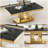 3-Piece Faux Marble Table Set, 46.85" Coffee Table With 22.83" End Tables, Oval Cutout Base With Mirrored Stainless Steel Frame-117971390-117971393