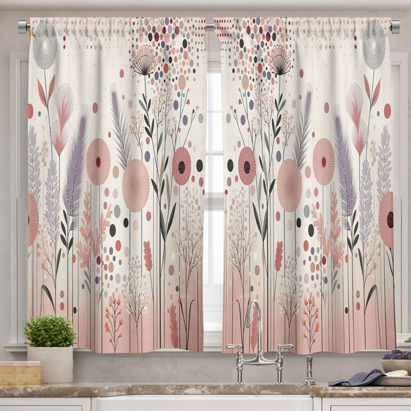 Floral Tailored Kitchen Curtain, 55" W x 30" L