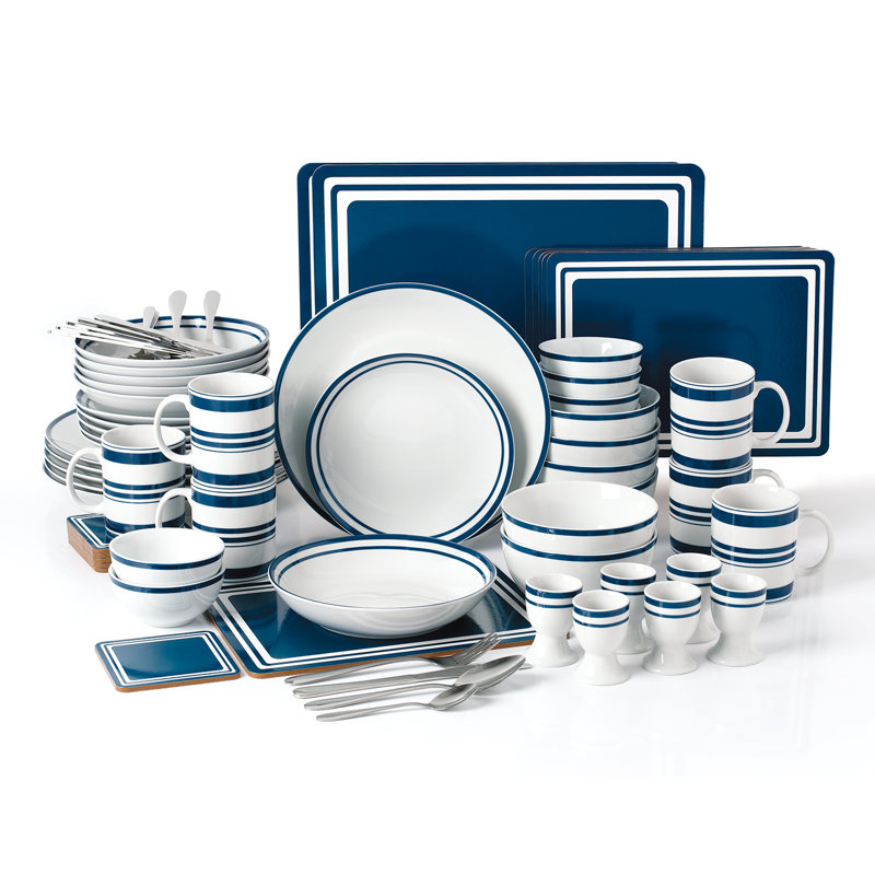 Waterside 80pc Blue Bistro Porcelain & Cutlery Combo Dinner Set