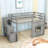 Twin Wooden Loft Bed With Storage Stair, LED Lighting And Playful Window Design-884444333