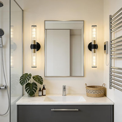 Hardwired Bathroom Wall Sconce Light Fixture 2 Pack, Dimmable Vanity Light With Threaded Glass Shade And Dual E26 Sockets, UL Certified (Bulbs Not Included)