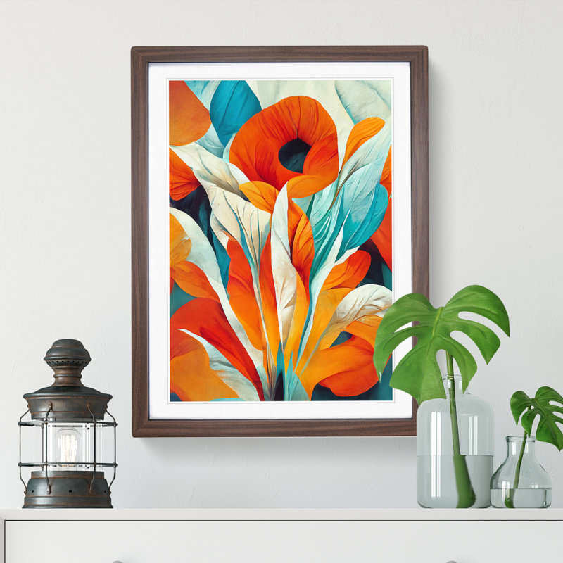 XV1022-3644X Pretty Abstract Flowers No.3 - Print, Walnut Framed, 36cm H x 27cm W, White