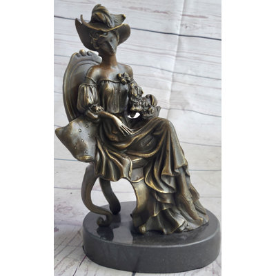 Signed Original Fisher Victorian Girl Holding Dog Bronze Sculpture Statue Decor