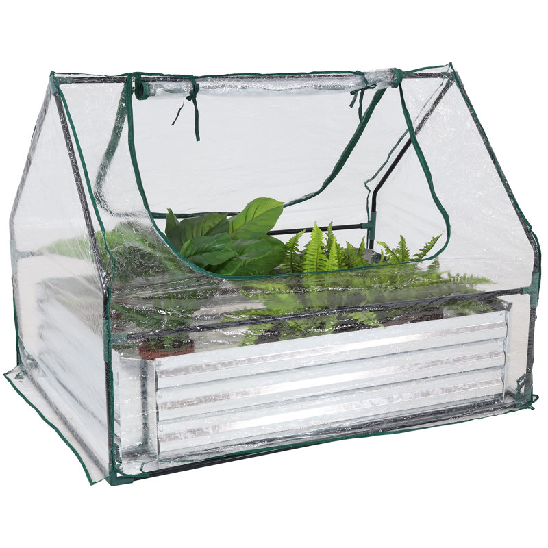 Garmer Outdoor Mini Greenhouse with Metal Raised Garden Bed and Clear Cover - 4' x 3', 37.5" H X 51" W X 36.25" D