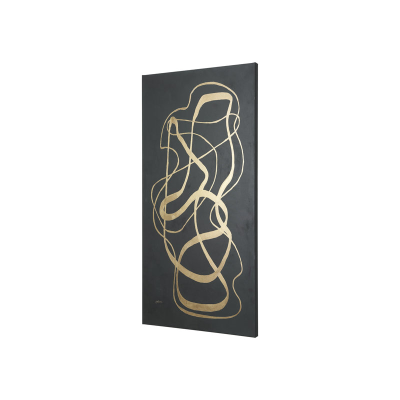 Free Lines Creamy by a Canvas Print, 60" H x 30" W x 1.5" D, Dark Green/Gold