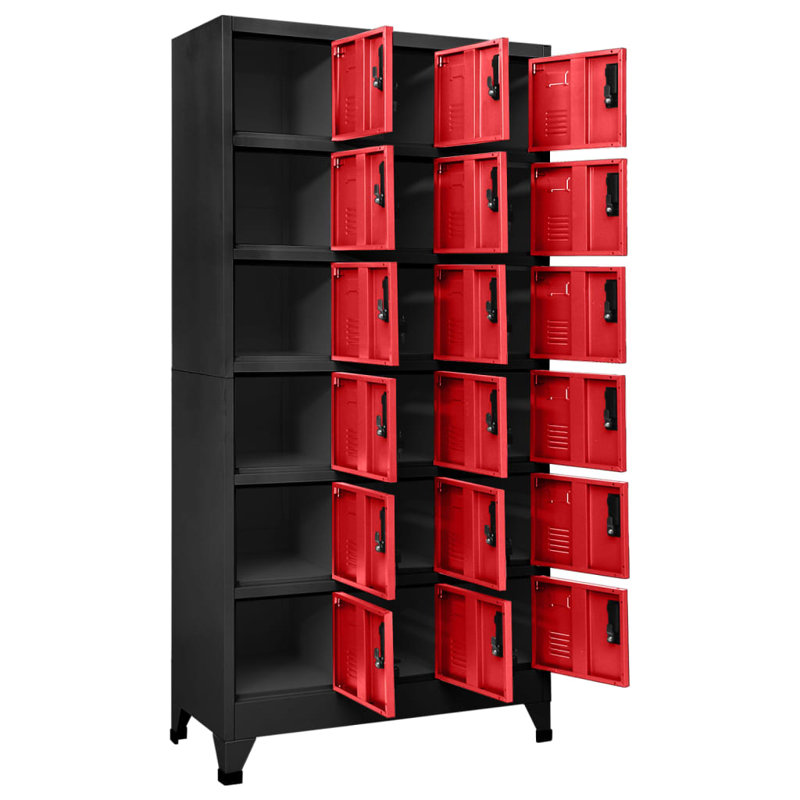 Metal 90cm Employee Locker with Key, Anthracite/Red