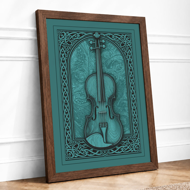 Violin in Celtic Frame Eclectic - Framed Print, Walnut, A3 - 42.0 x 29.7 cm