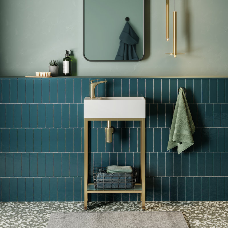 Pierre 19.5" Freestanding Bathroom Vanity with Open Shelf and Brushed Gold Metal Frame, Gold