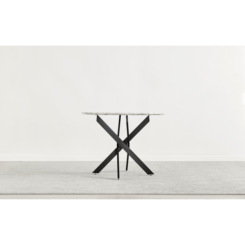 Luxury Marble Effect Round Dining Table, 75 x 100 x 100cm,Silver, Black
