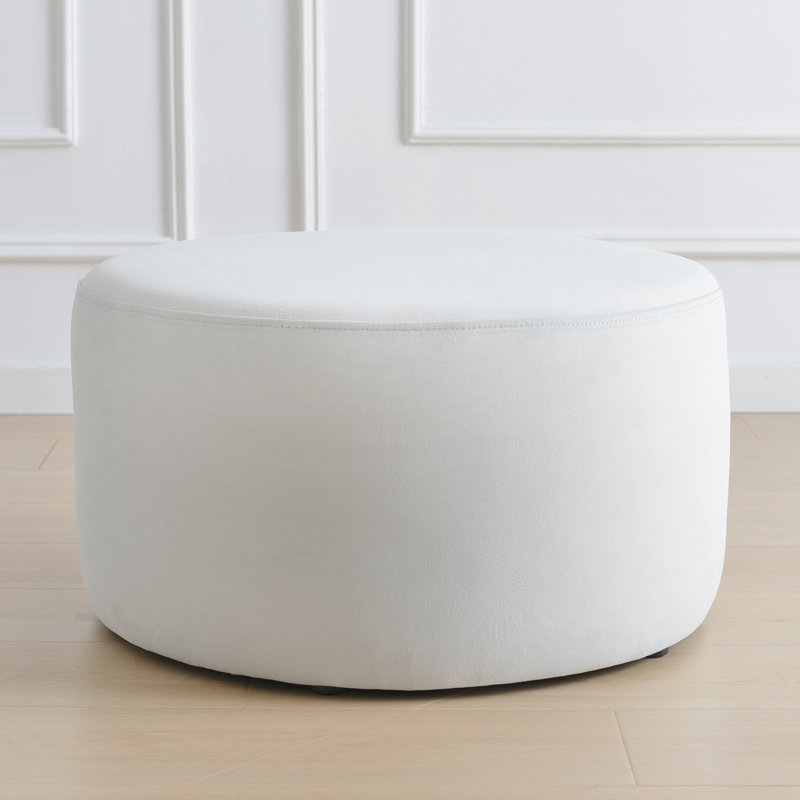 Brichelle 24'' Wide Modern Round Upholstered Ottoman, Off White Velvet