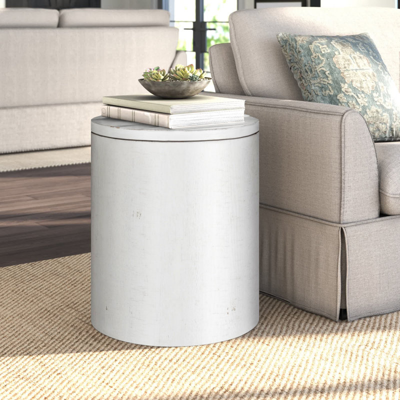 Bettee Drum End Table w/ Storage  - White, White