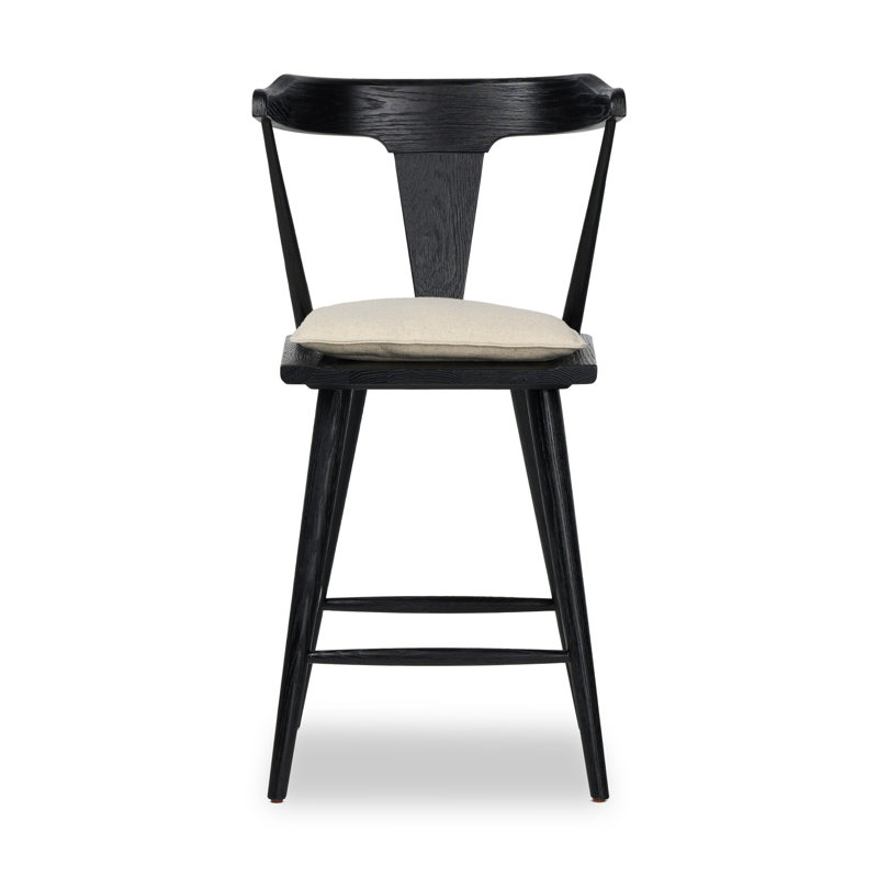 Garth Solid Wood Bar Stool, Bar Stool (29.94" Seat Height), Antwerp Natural/Linen Blend, Sandy Oak