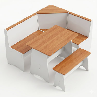 Ensemble de table de coin-repas avec banc de coin, blanc et jaune