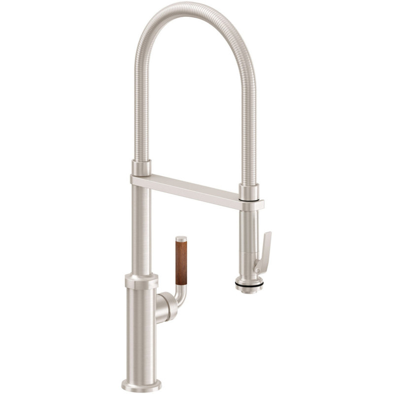 Culinary Pull-Out Kitchen Faucet With Squeeze Sprayer, Teak Lever, Satin Nickel