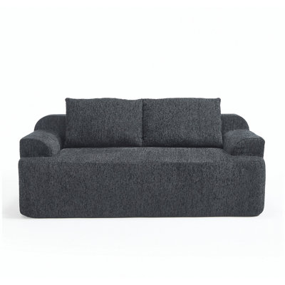 Canapé de 67 pouces sans cadre avec 2 coussins, siège très profond, canapé à deux places en velours côtelé, sac de rangement latéral, canapé à plancher rembourré facile à installer (noir, deux places)