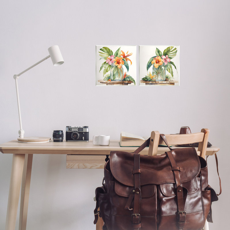 Ensemble de 2 plaques murales tropicales avec hibiscus floral par Kim Allen