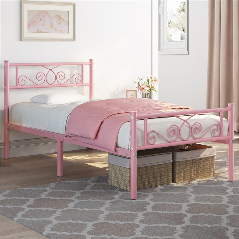 Graceful Scroll Platform Bed with Multiple Size and Color, White, King