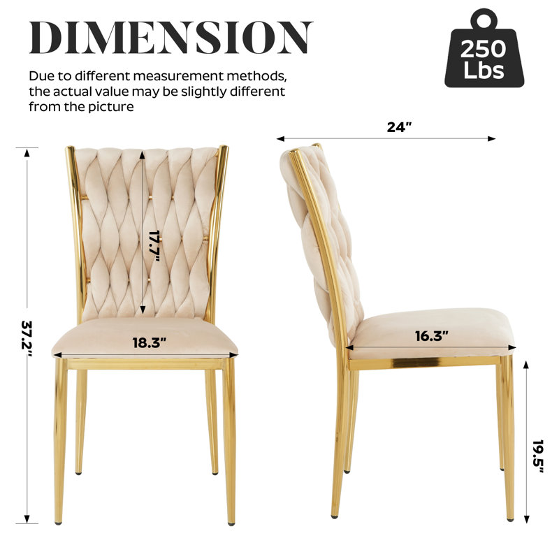 Velvet Dining Chairs Set - Woven Dining Room Chairs with Metal Legs- Modern Upholstered Accent Chair for Dining Room, Kitchen, Vanity, and Living Room