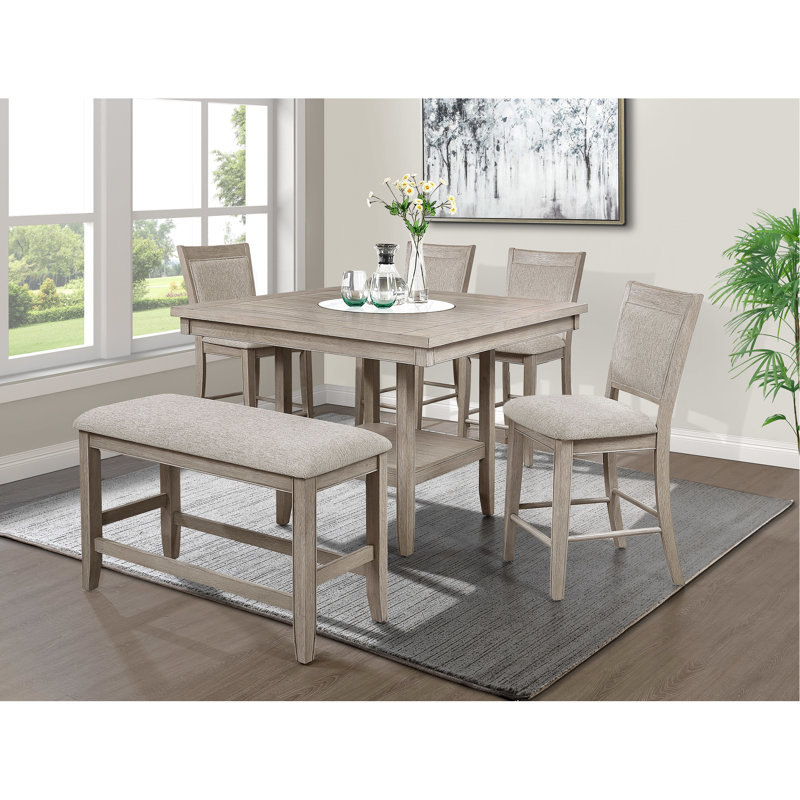 Style Bench With Tan/Brown Upholstery And Footrest, Wooden Base For Dining Area Counter Height Seat In Tan/Brown, Upholstered Solid Wood Construction Room