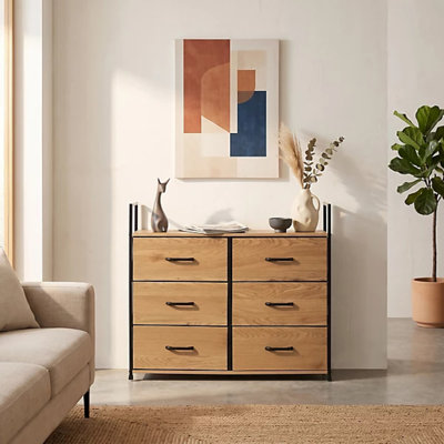 Chest of Drawers, 6 Bedroom Drawers, Fabric Dresser with Wood Top and Large Storage Space, Easy to Assemble