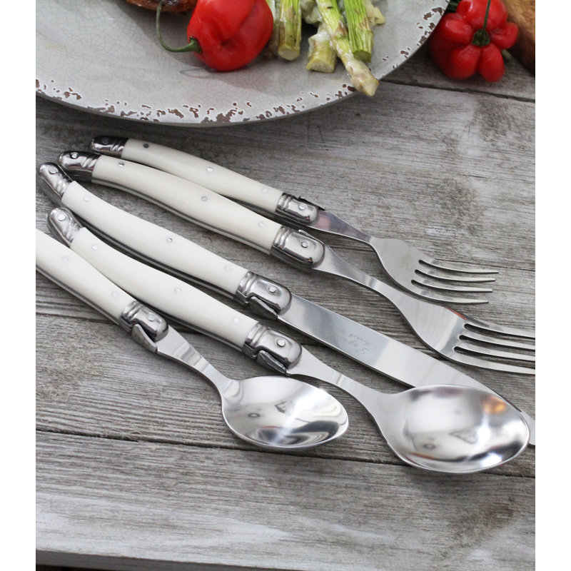 Alcott Hill Hixon Stainless Steel Flatware Set - Service for 4, Ivory
