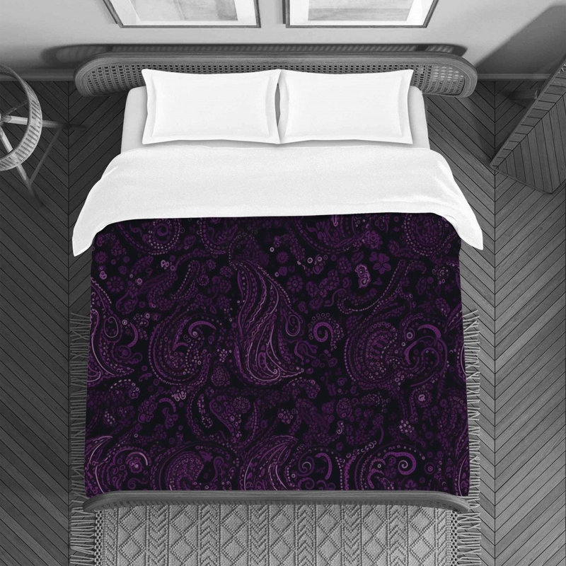 Machine Printed Duvet Cover, Twin Duvet Cover, Black/Purple Paisley