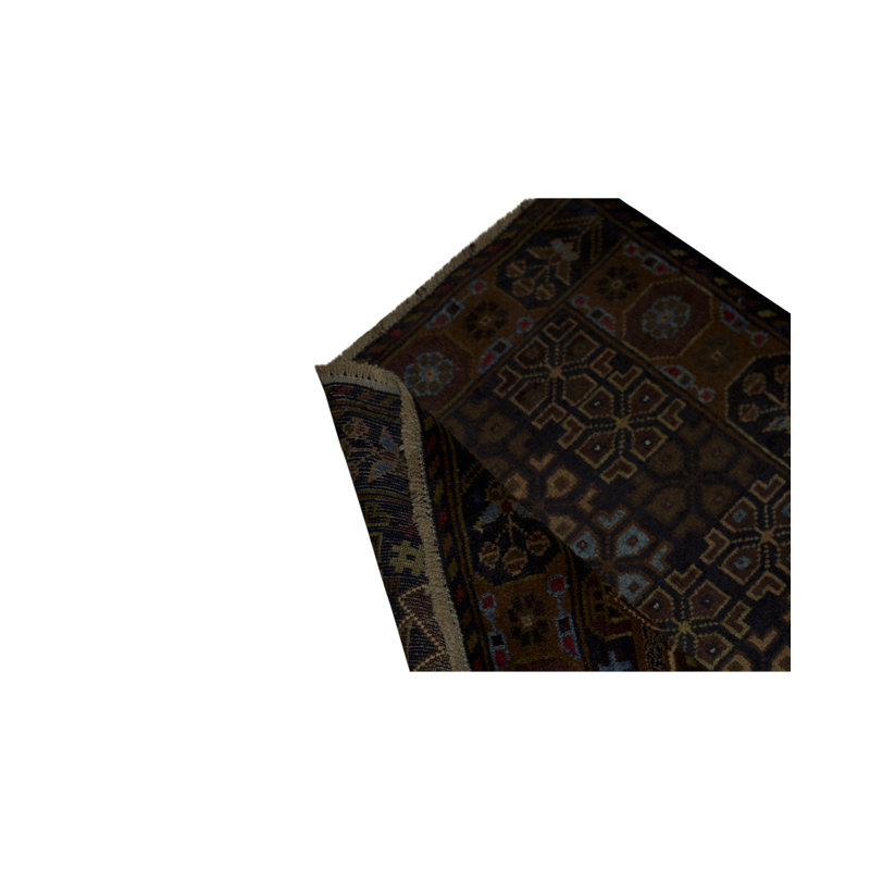 Hand-Knotted High-Quality Dark Brown/Blue/Yellow Area Rug